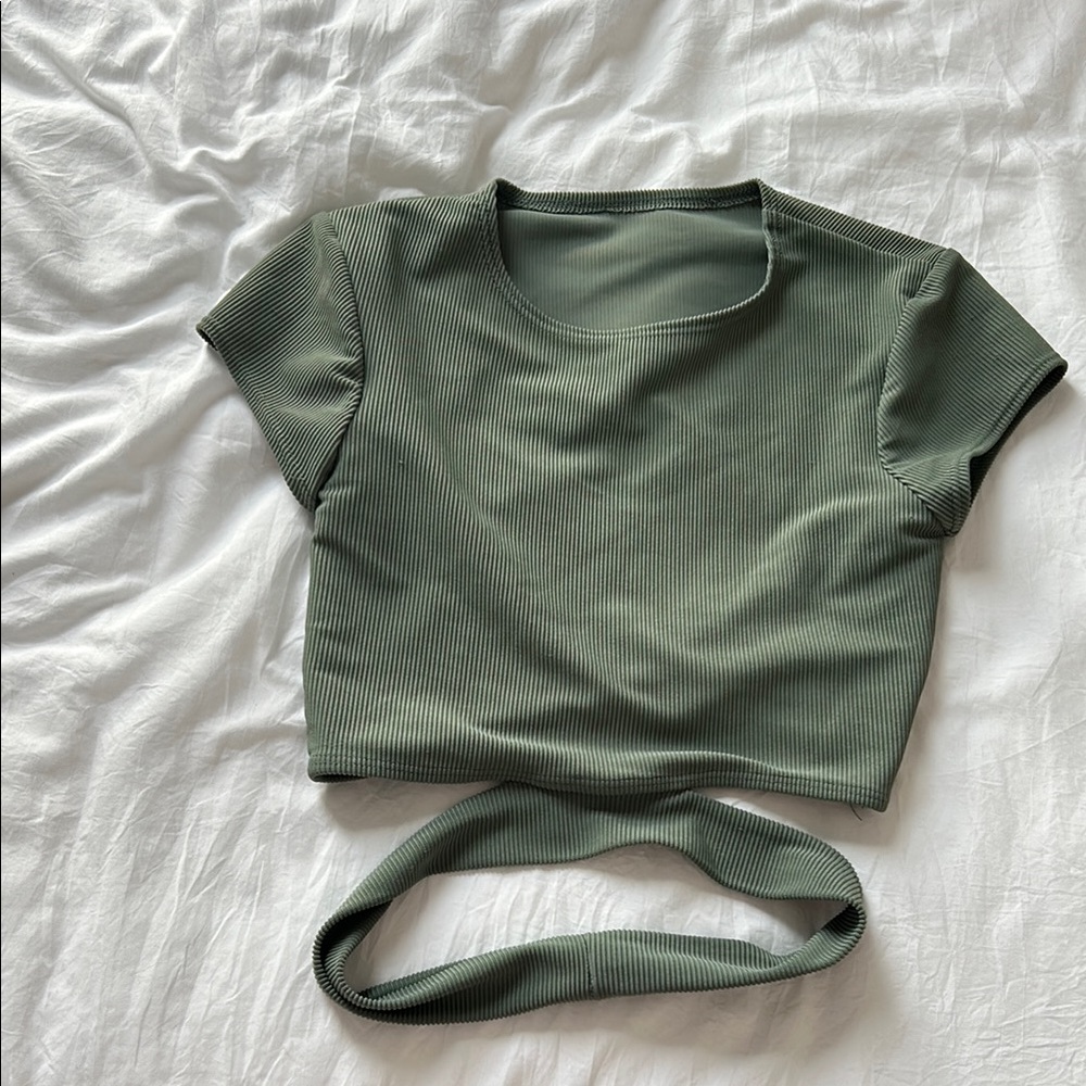 Olive Green Ribbed Crop Top